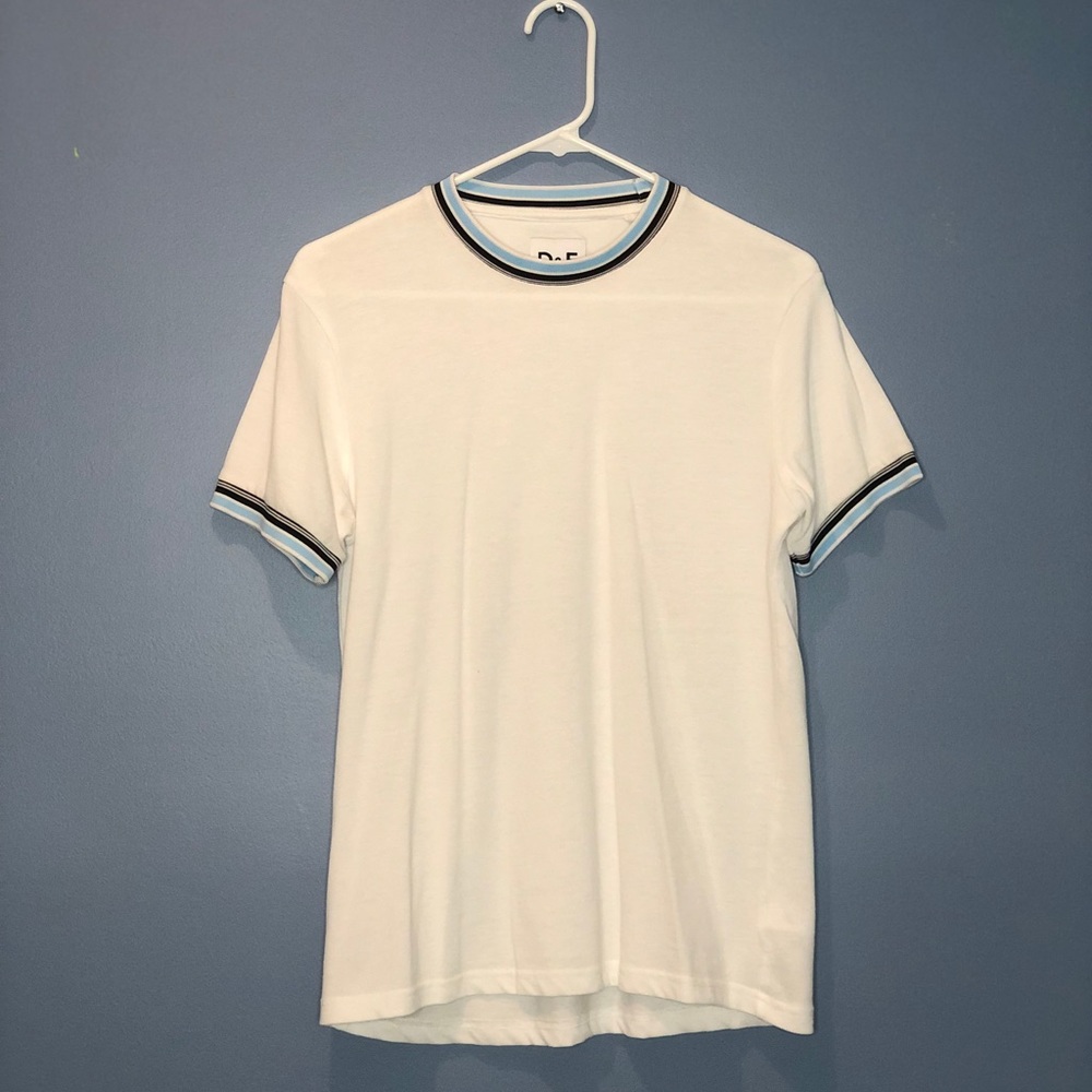D&F White/Light Blue Collared Tee